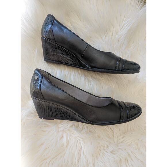 Life Stride Soft System Black Juliana Leather Slip On Wedge Flats Size 11 - Picture 4 of 14